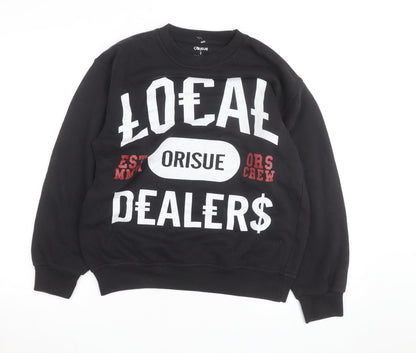Orisue Mens Black Pullover Graphic Sweatshirt Size S Streetwear