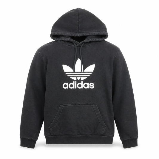 Front view of Adidas Men's Black Small Pullover Hoodie with Logo Print