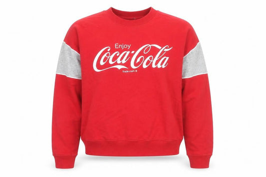 Front view of Coca-Cola unisex adults red crew neck pullover sweatshirt, size S