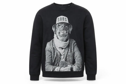 Only & Sons Men’s Black Graphic Dog Print Pullover Sweatshirt Size L