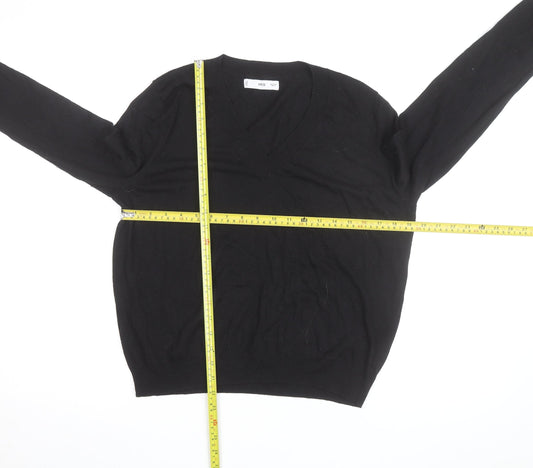 MNG Men's Black V-Neck Cotton Pullover Jumper Size M