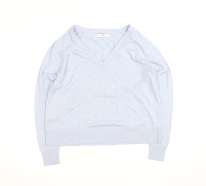 MNG Men's Blue V-Neck Cotton Silk Cashmere Jumper M