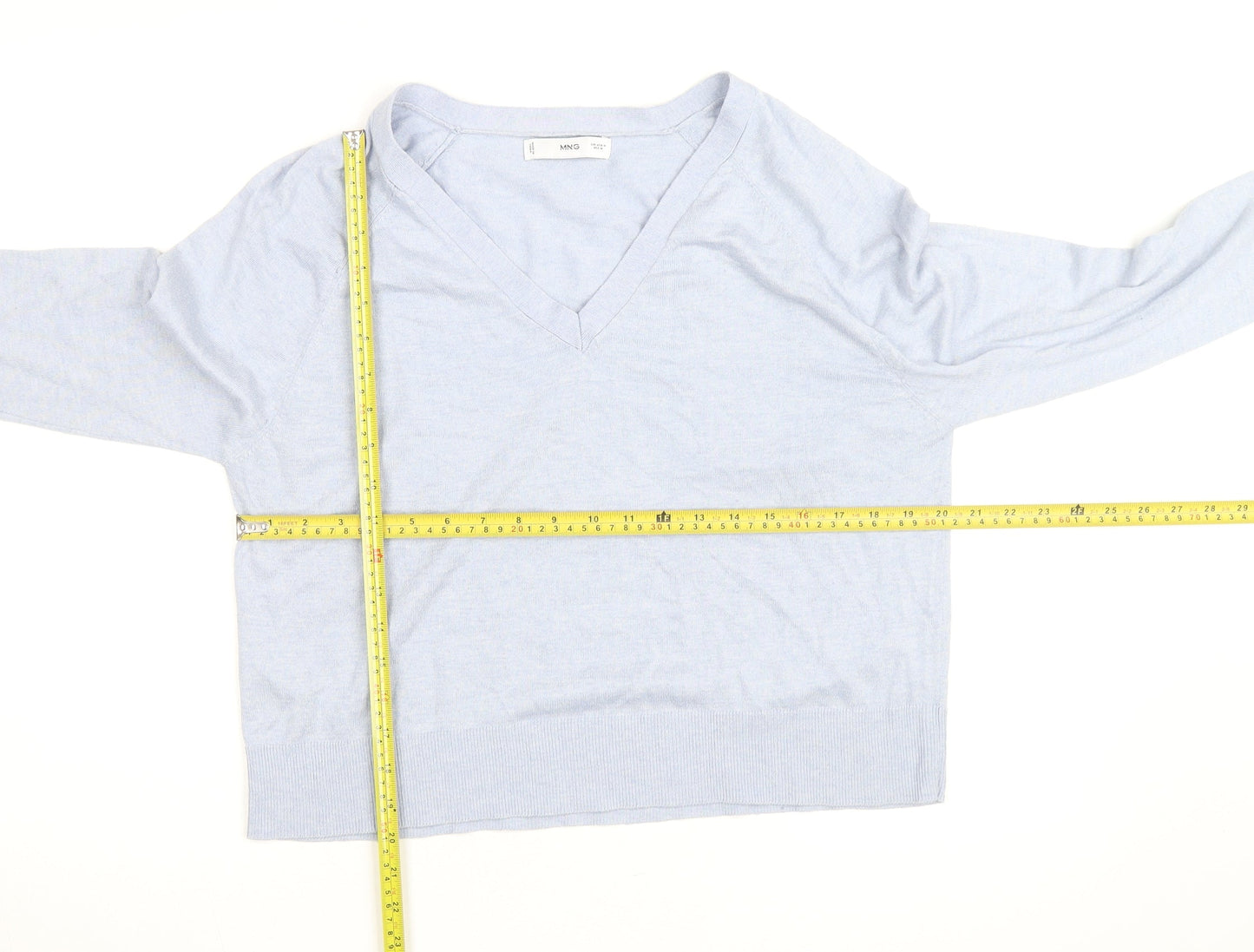 MNG Men's Blue V-Neck Cotton Silk Cashmere Jumper M