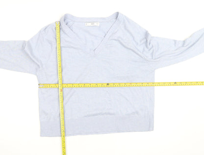 MNG Men's Blue V-Neck Cotton Silk Cashmere Jumper M