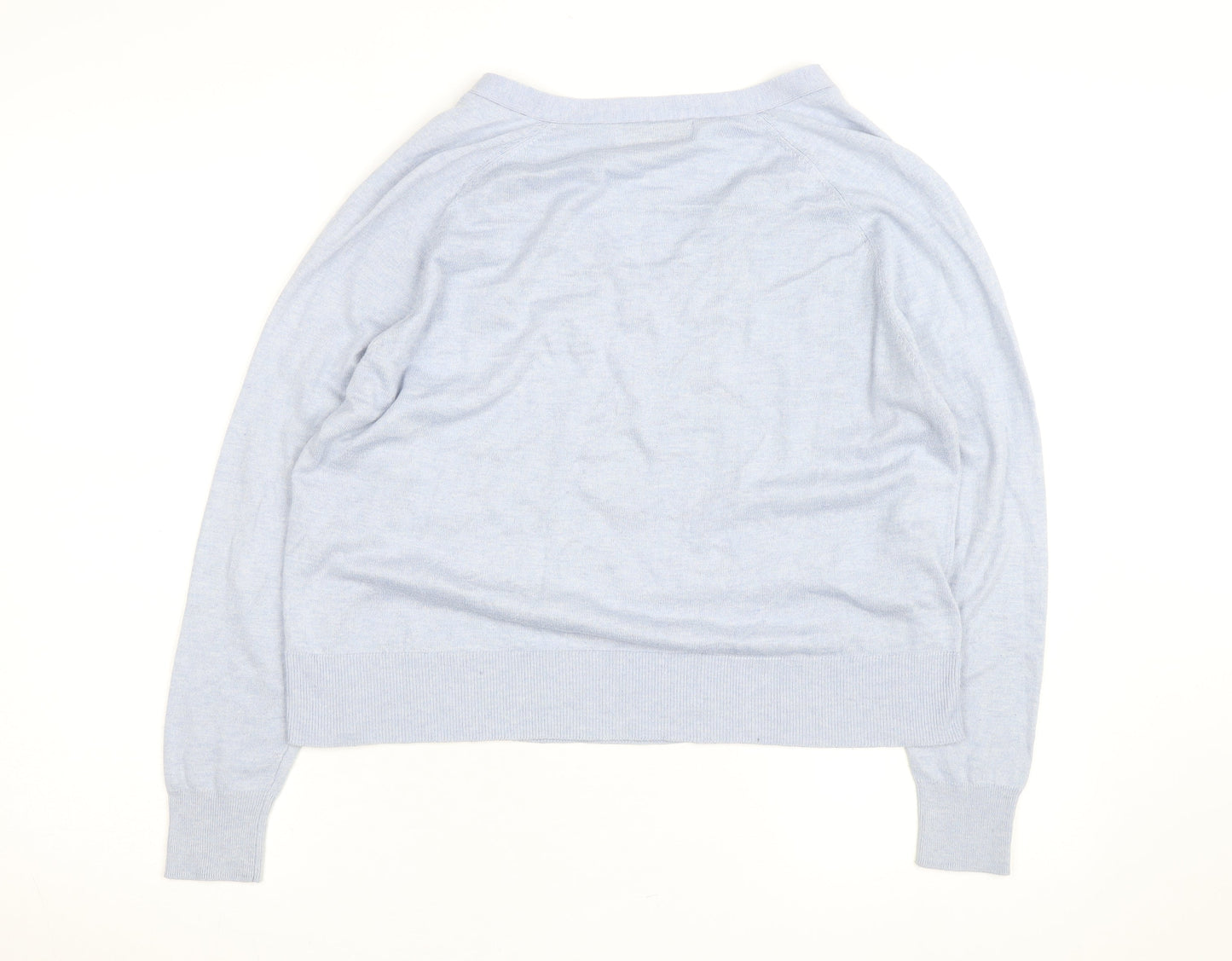 MNG Men's Blue V-Neck Cotton Silk Cashmere Jumper M