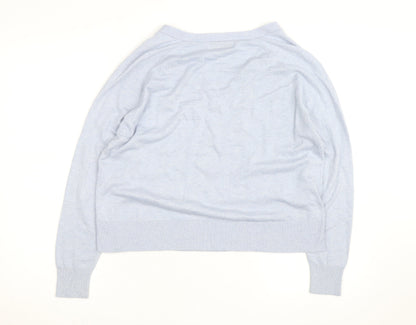 MNG Men's Blue V-Neck Cotton Silk Cashmere Jumper M