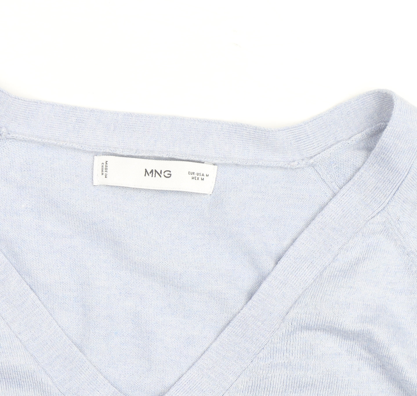 MNG Men's Blue V-Neck Cotton Silk Cashmere Jumper M