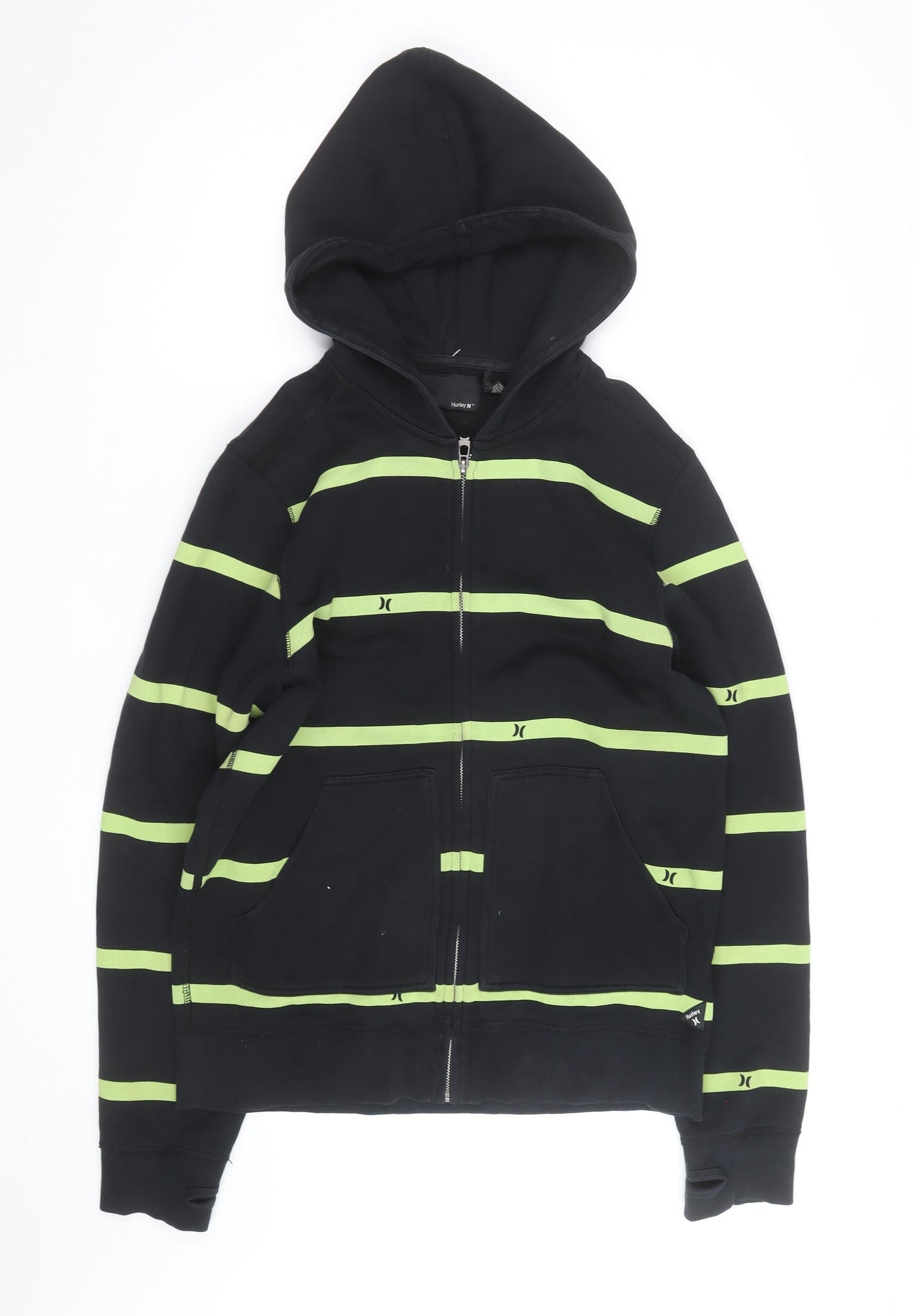 Hurley Men’s Black Green Stripe Full Zip Hoodie Size M
