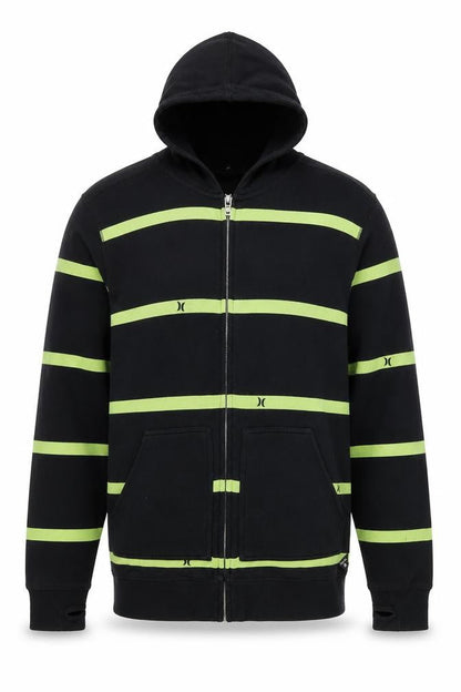 Hurley Men’s Black Green Stripe Full Zip Hoodie Size M
