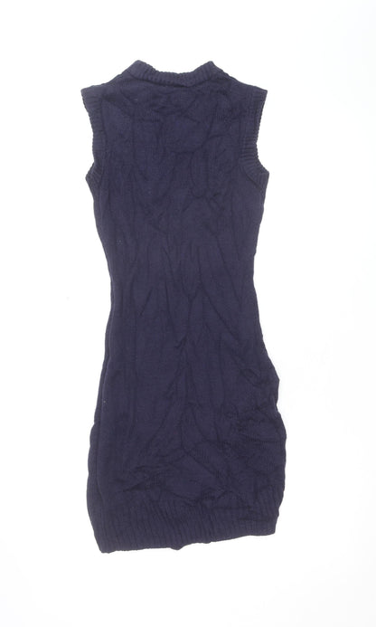 H&M Women Blue Argyle Knit Sleeveless Bodycon Mini Dress S