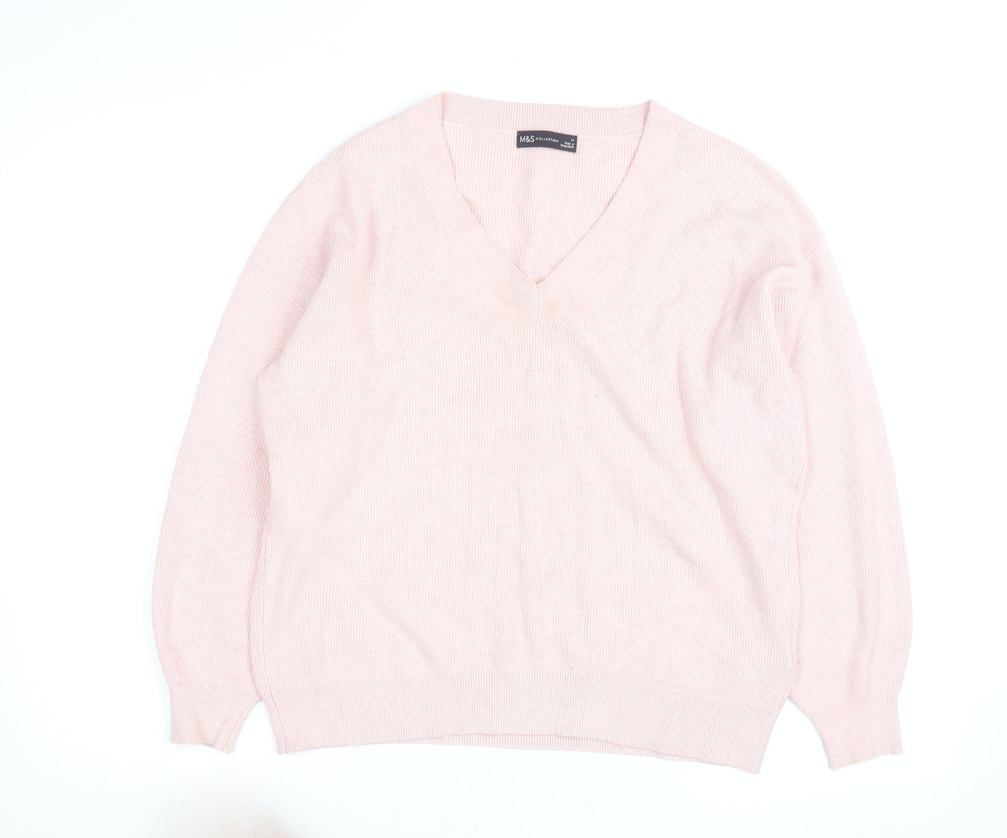 Marks and Spencer Men's Pink V-Neck Cotton Blend Jumper M