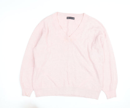 Marks and Spencer Men's Pink V-Neck Cotton Blend Jumper M