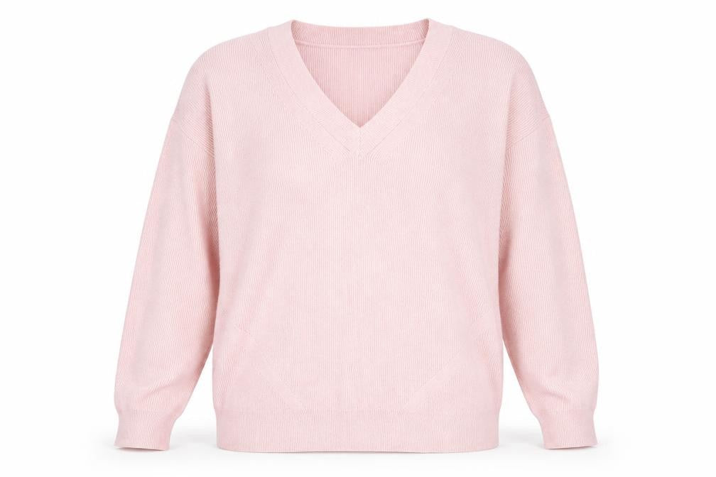 Marks & Spencer Men's Pink V-Neck Cotton Blend Jumper M