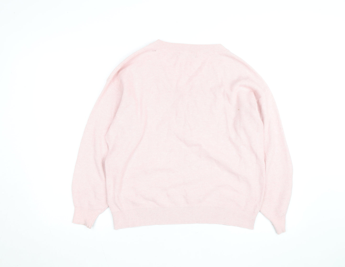 Marks and Spencer Men's Pink V-Neck Cotton Blend Jumper M