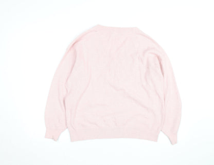 Marks and Spencer Men's Pink V-Neck Cotton Blend Jumper M