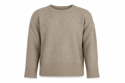 Front view of Pieces Beige Chunky-Knit Crew Neck XS jumper