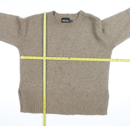 Pieces Beige Chunky-Knit Crew Neck XS Pullover Jumper