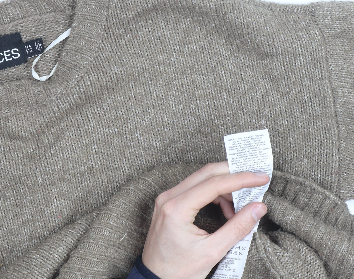 Pieces Beige Chunky-Knit Crew Neck XS Pullover Jumper