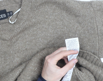 Pieces Beige Chunky-Knit Crew Neck XS Pullover Jumper