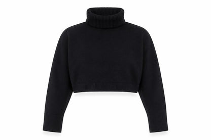 Zara Women’s Black Roll Neck Cropped Knit Jumper Size S