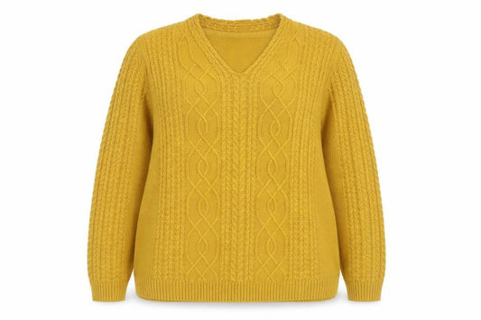 Isle Essentials Women's Yellow Cable-Knit V-Neck Acrylic Jumper Size 18-20