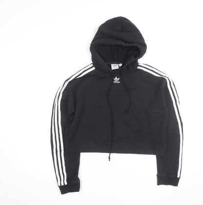 Adidas Womens Black Cropped Hoodie XS Hooded Sweatshirt