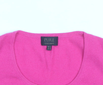 Pure Collection Women's Pink Cashmere Scoop Neck Jumper Size 12