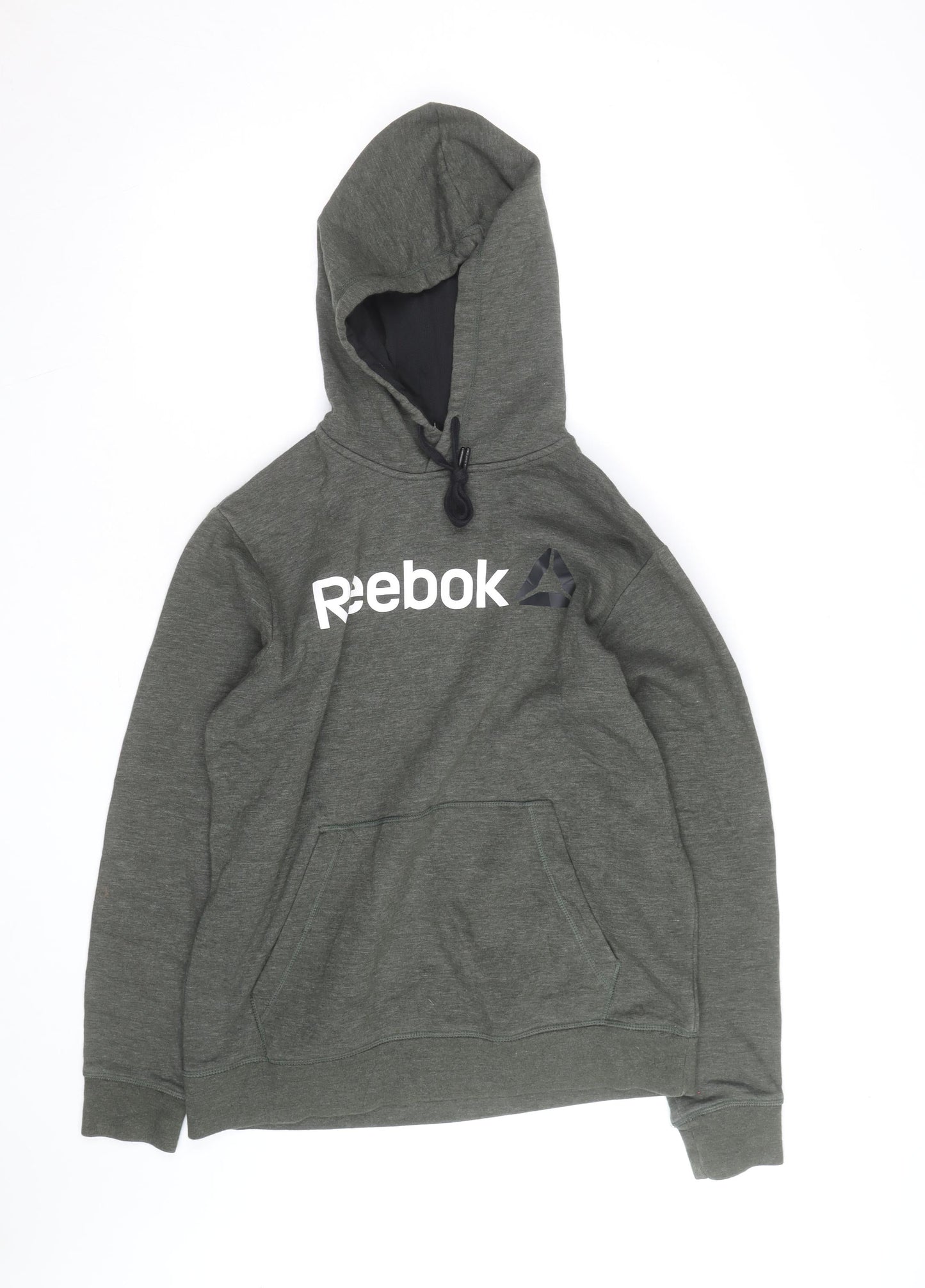 Reebok Mens Green Pullover Hoodie Medium Logo Fleece Sweatshirt