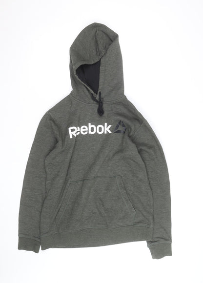 Reebok Mens Green Pullover Hoodie Medium Logo Fleece Sweatshirt