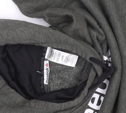 Reebok Mens Green Pullover Hoodie Medium Logo Fleece Sweatshirt