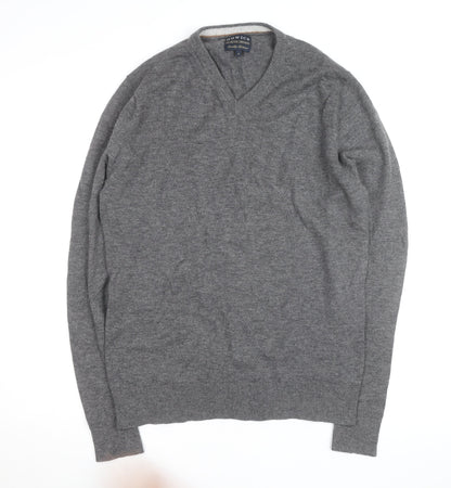 Howick Mens Grey Wool V-Neck Jumper Size M Lambswool Knitwear