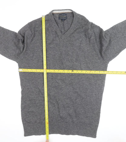 Howick Mens Grey Wool V-Neck Jumper Size M Lambswool Knitwear