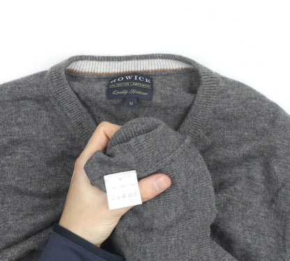 Howick Mens Grey Wool V-Neck Jumper Size M Lambswool Knitwear