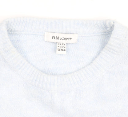 Wild Flower Women's Blue Beaded Bow Knit Pullover Jumper S/M