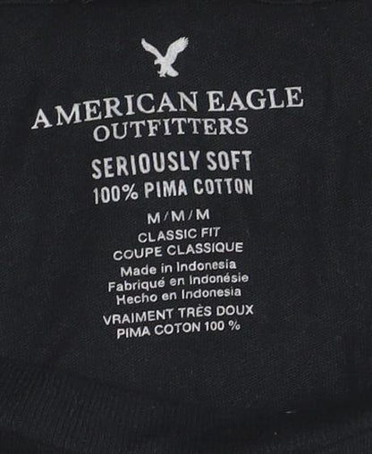 American Eagle Men's Black Classic Fit Spider Cut-Out T-Shirt M