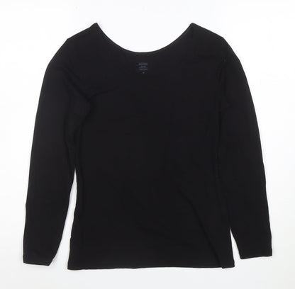 Uniqlo Women Black Long Sleeve Heattech Cotton Top M Basic Scoop Neck