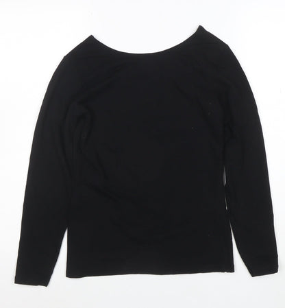 Uniqlo Women Black Long Sleeve Heattech Cotton Top M Basic Scoop Neck