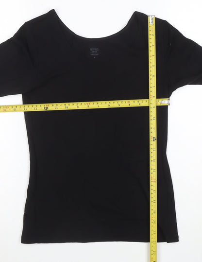 Uniqlo Women Black Long Sleeve Heattech Cotton Top M Basic Scoop Neck