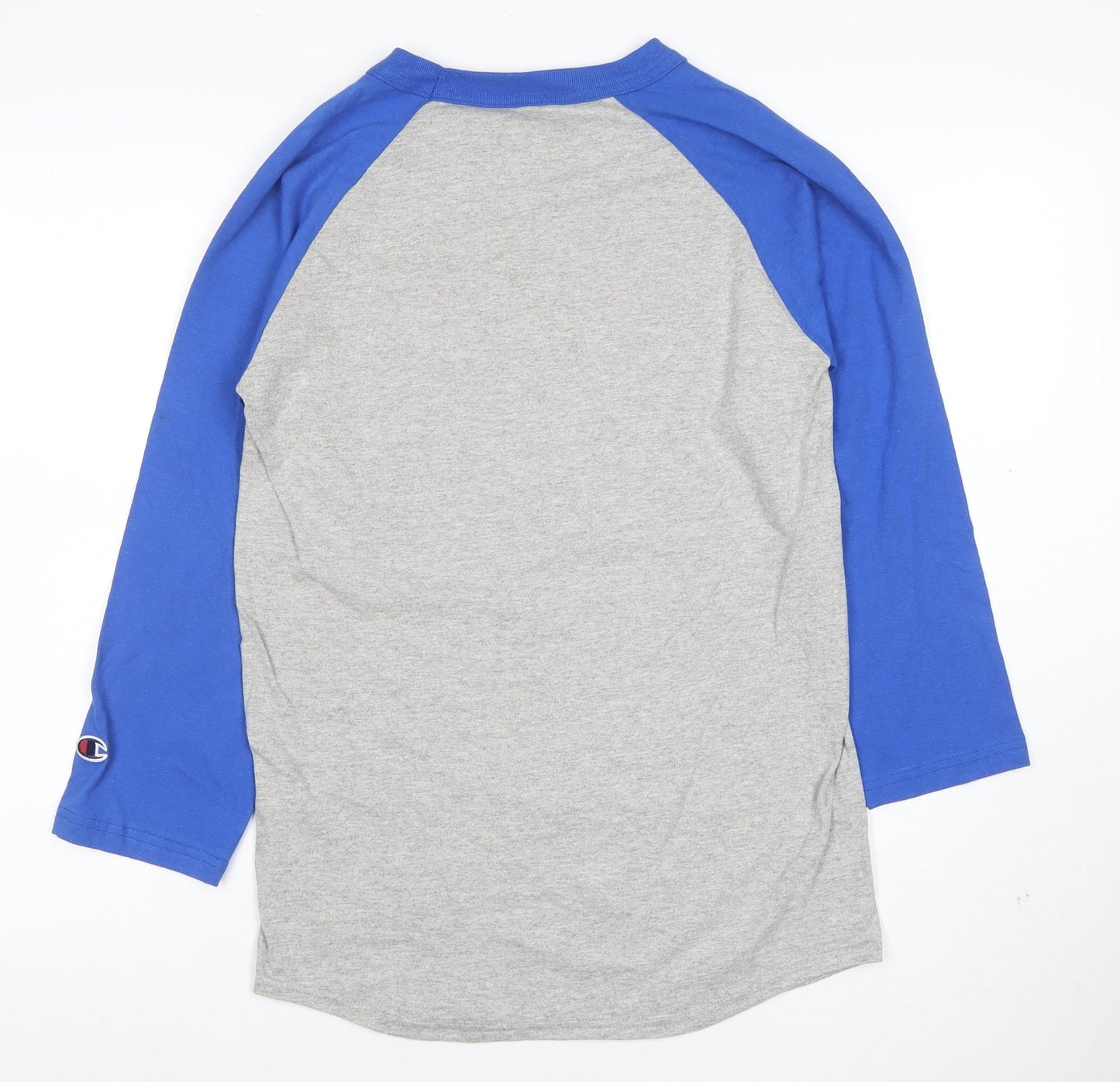 Champion Unisex Grey Blue Raglan 3/4 Sleeve T-Shirt Size S