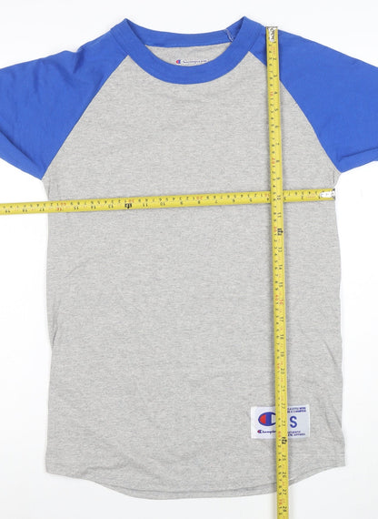 Champion Unisex Grey Blue Raglan 3/4 Sleeve T-Shirt Size S