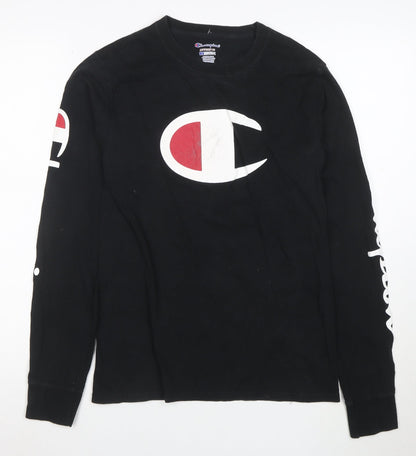 Champion Men's Black Long Sleeve Crew Neck Graphic T-Shirt Size S