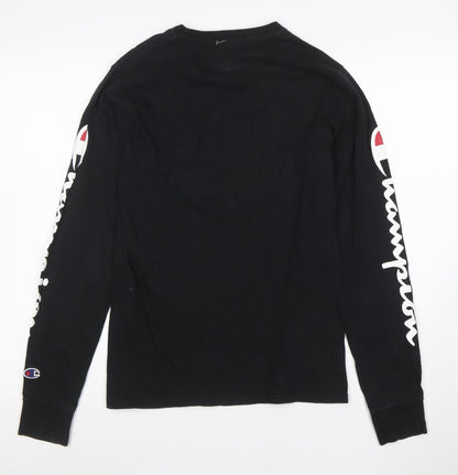 Champion Men's Black Long Sleeve Crew Neck Graphic T-Shirt Size S