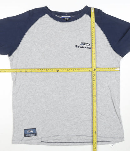 Reebok Men's Grey & Navy Seahawks Long Sleeve Cotton T-Shirt L