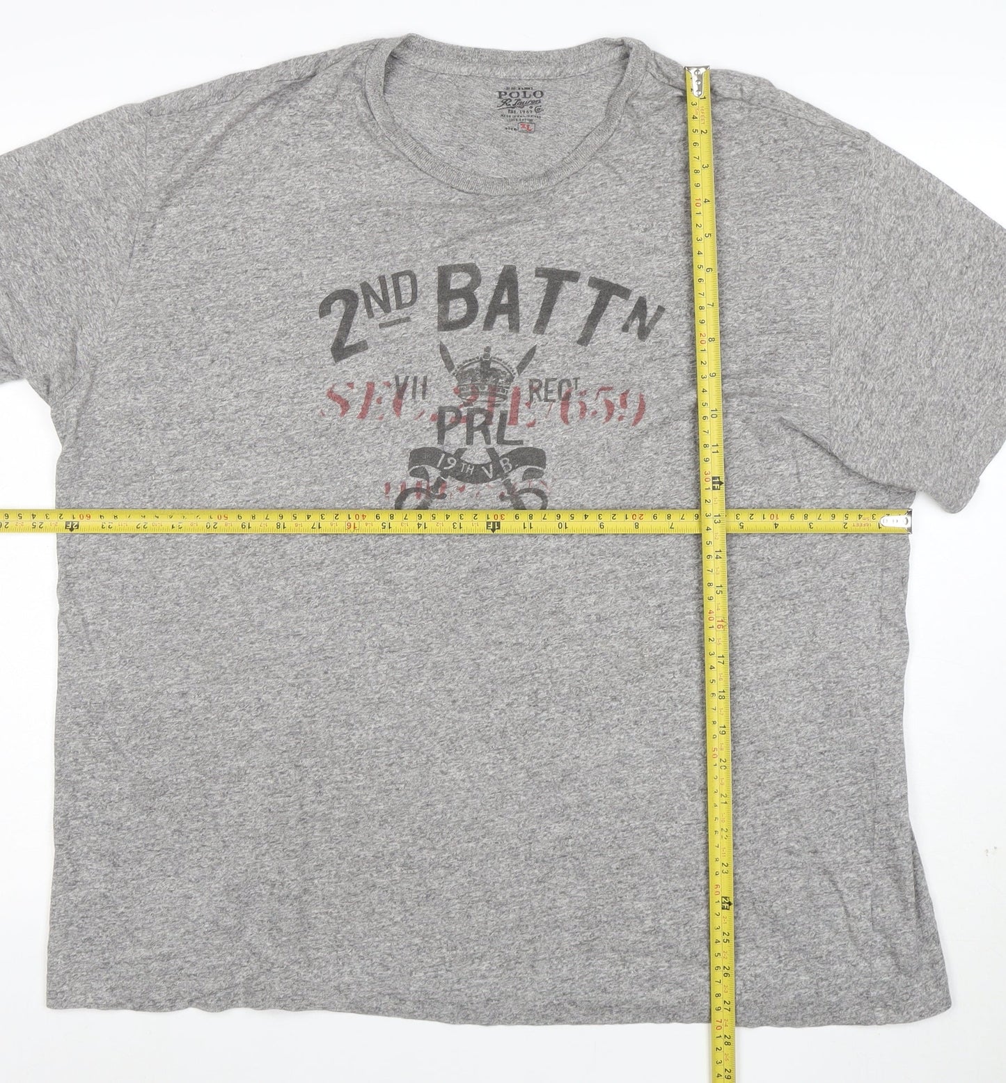 Ralph Lauren Men's Grey XL Graphic Military Crew Neck T-Shirt