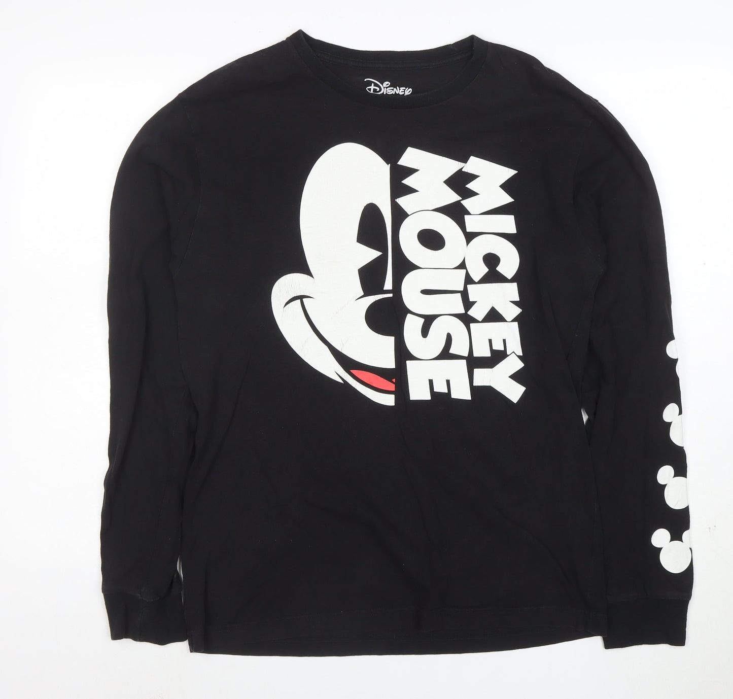 Disney Men Black Mickey Mouse Long Sleeve Graphic T-Shirt M