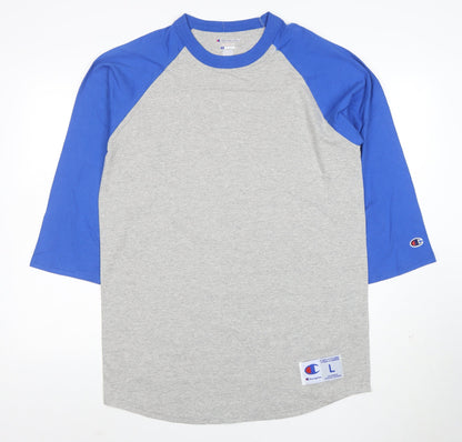 Champion Unisex Blue Grey Raglan 3/4 Sleeve Ringer T-Shirt L