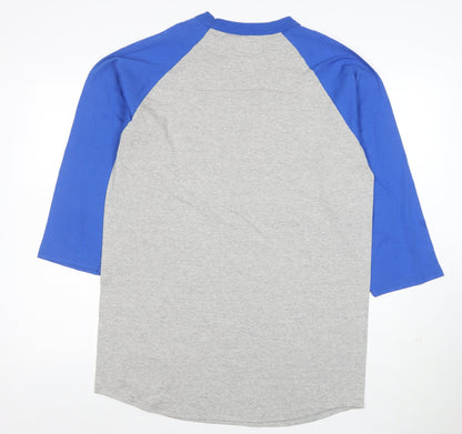Champion Unisex Blue Grey Raglan 3/4 Sleeve Ringer T-Shirt L