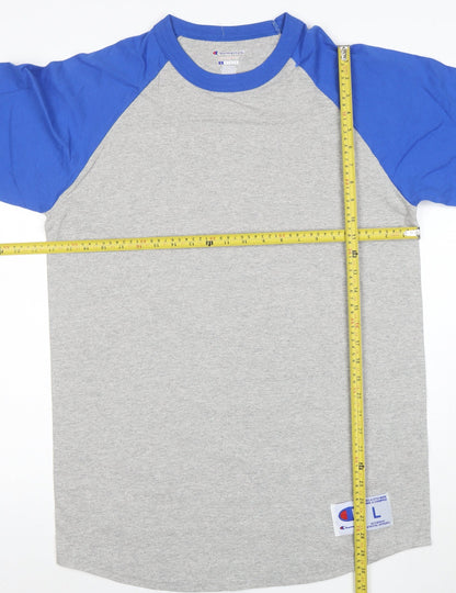 Champion Unisex Blue Grey Raglan 3/4 Sleeve Ringer T-Shirt L