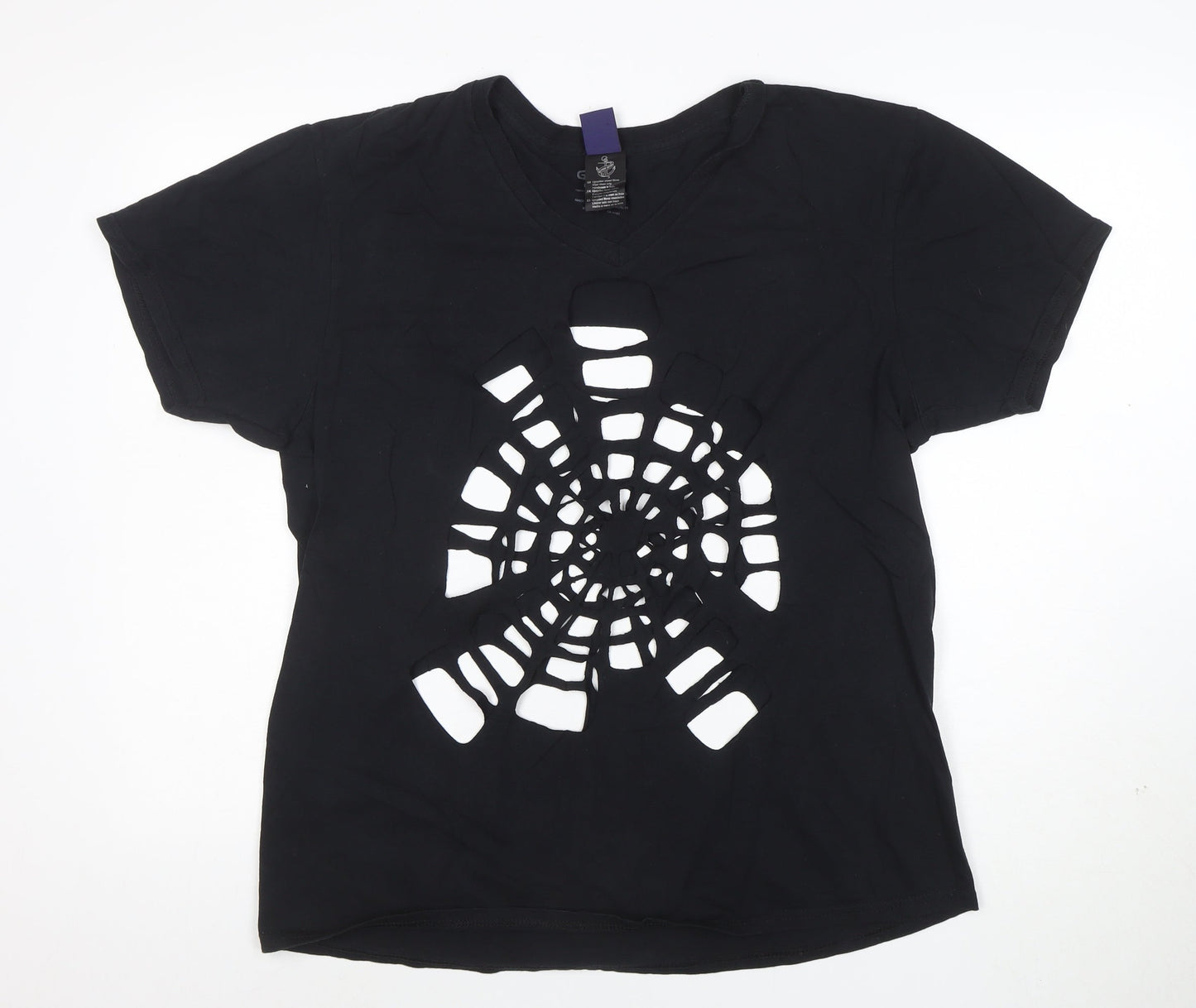 Gildan Men’s Black V-Neck Cut Out Gothic Style Cotton T-Shirt Size L