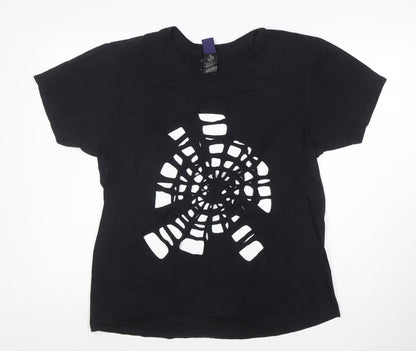 Gildan Men’s Black V-Neck Cut Out Gothic Style Cotton T-Shirt Size L